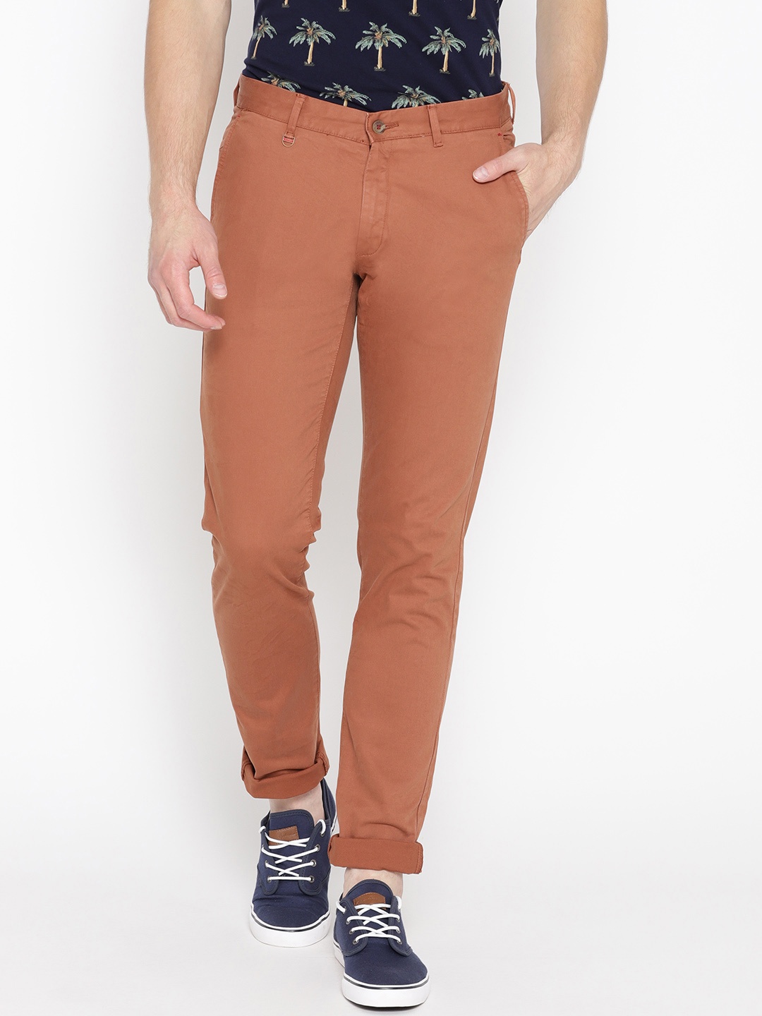 

Blackberrys Men Rust Orange Z91 Slim Fit Solid Chinos