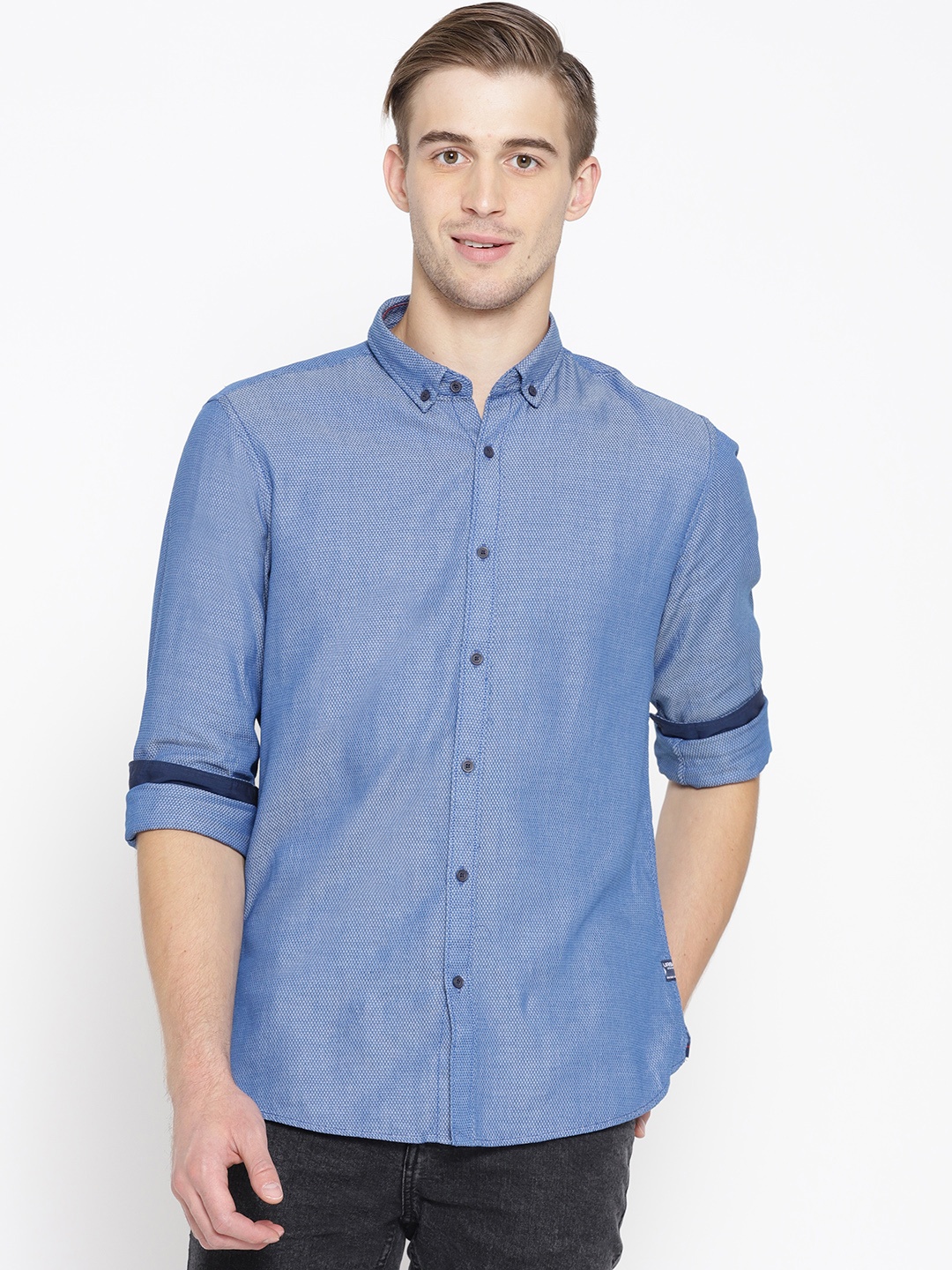 

Blackberrys Men Blue Slim Fit Self Design Casual Shirt