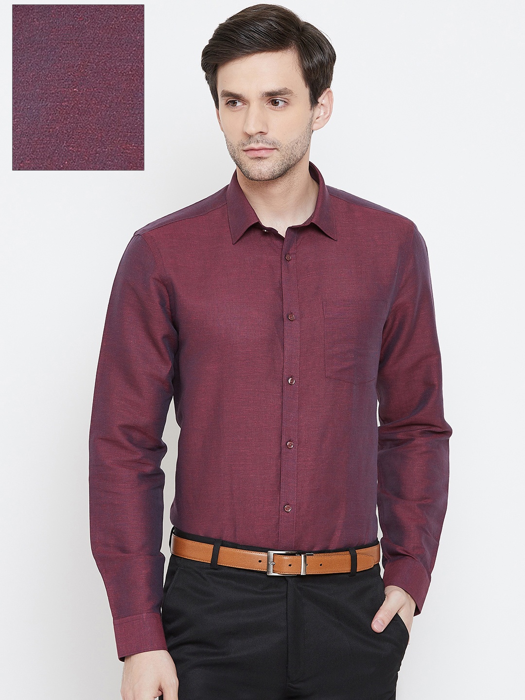 

Blackberrys Men Burgundy Slim Fit Solid Semiformal Shirt