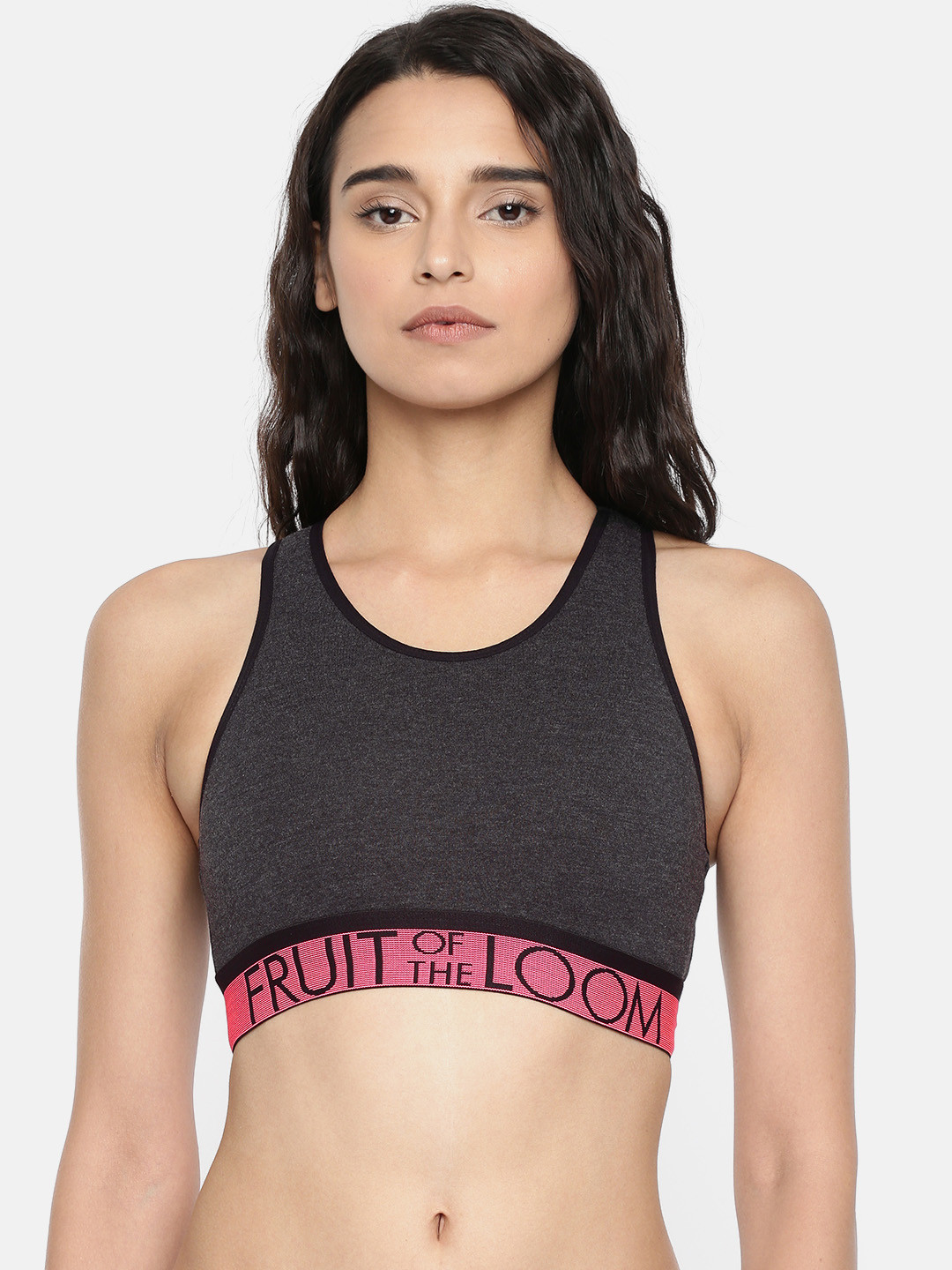 

Fruit of the loom Charcoal Melange Solid Play Yoga Sports Bra