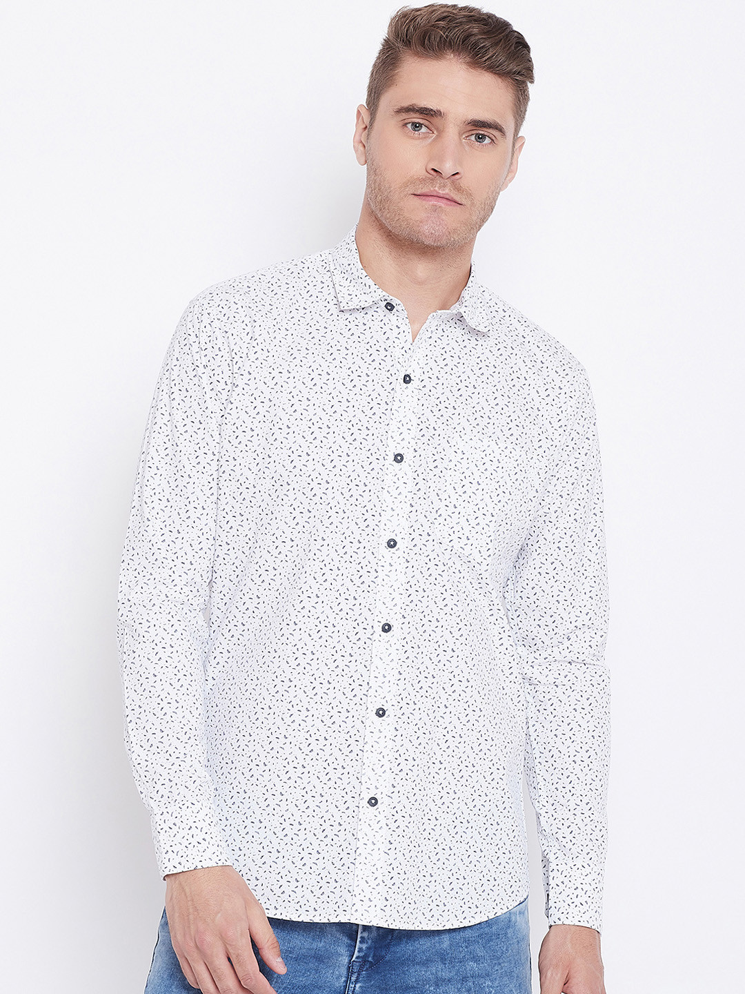 

Duke Men White & Blue Regular Fit Printed Casual Shirt