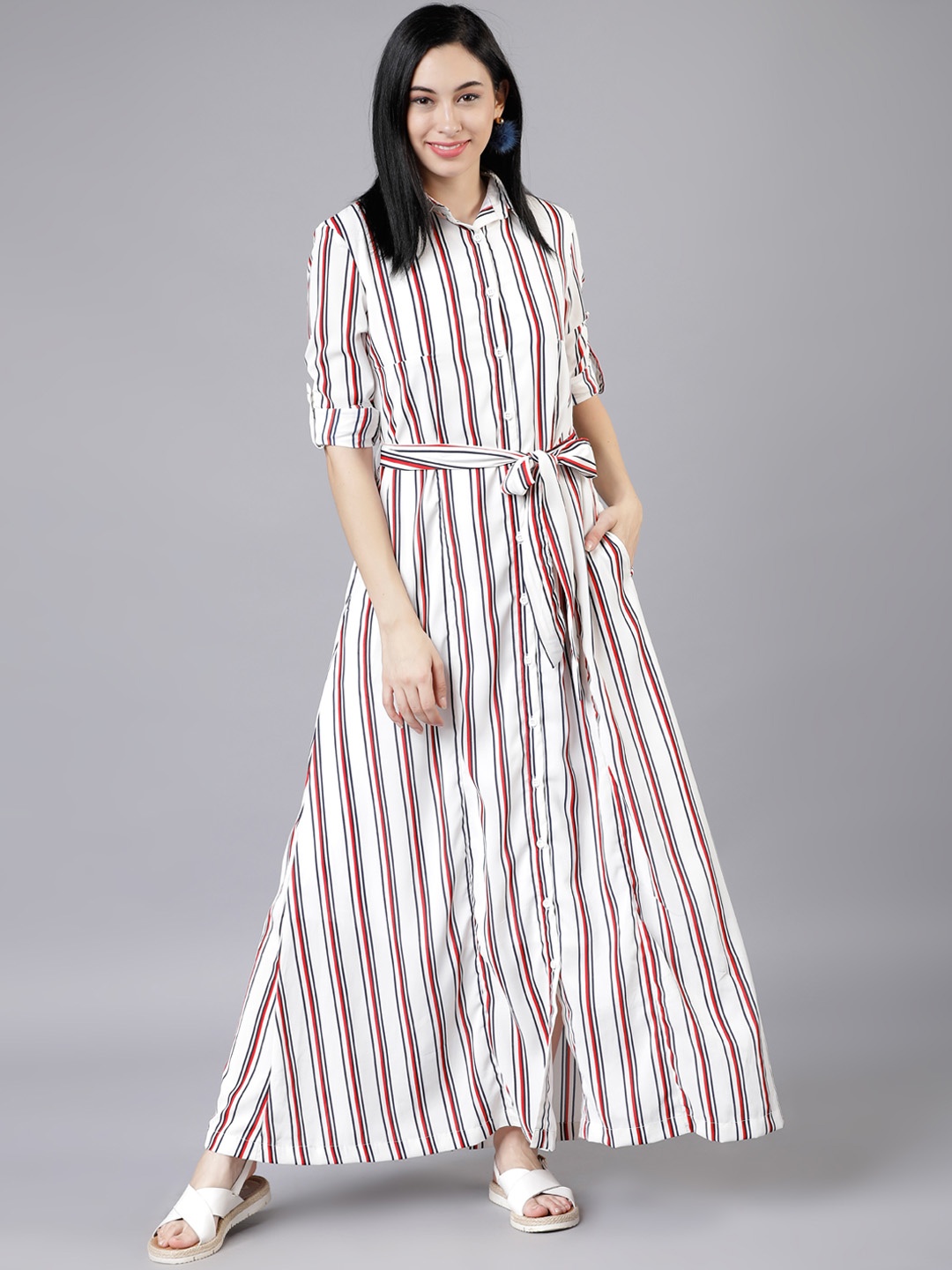 

Tokyo Talkies Women White Striped Maxi Dress