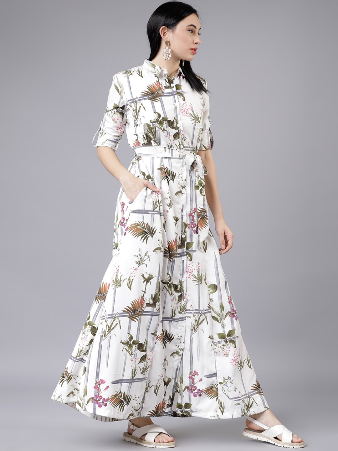 

Tokyo Talkies Women White Printed Maxi Dress