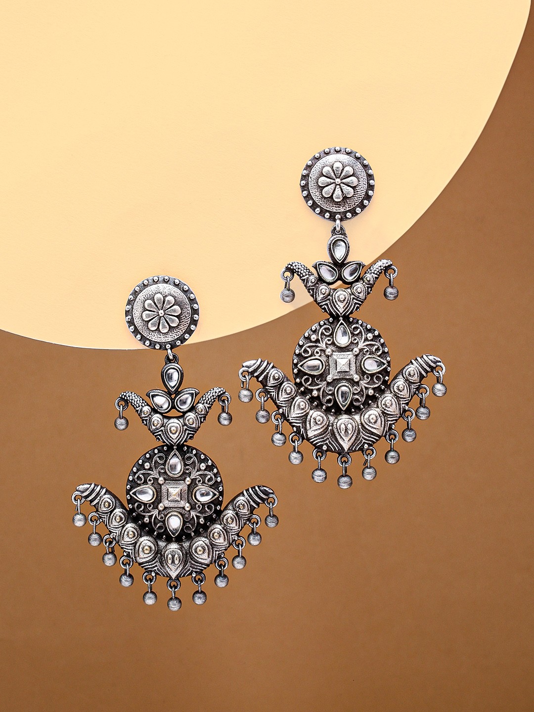 

justpeachy Oxidised Silver-Toned Crescent Shaped Drop Earrings