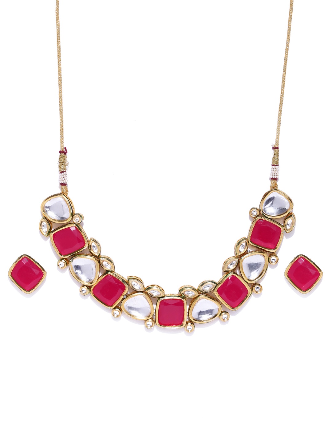 

justpeachy Red & Gold-Toned Kundan Studded Jewellery Set