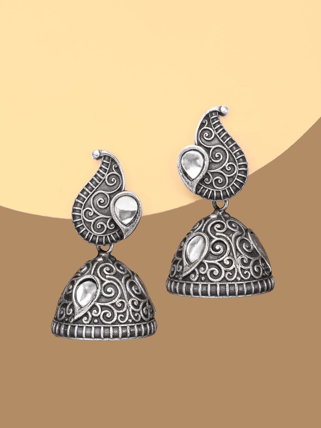

justpeachy Oxidised Silver-Toned Dome Shaped Jhumkas