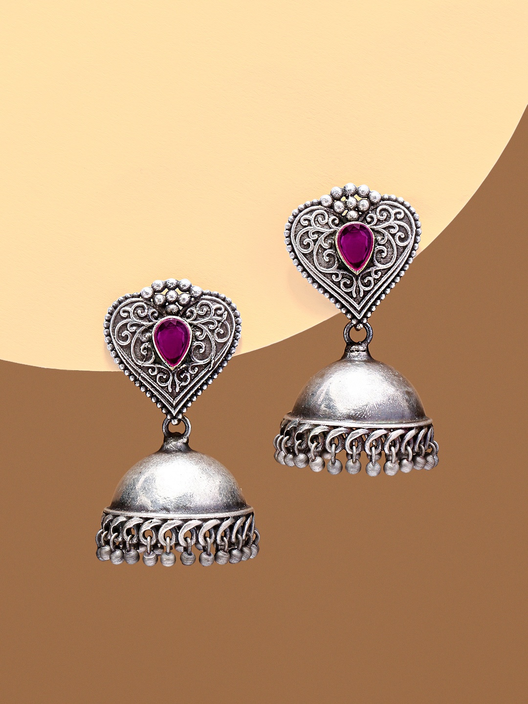 

justpeachy Oxidised Silver-Toned Classic Jhumkas