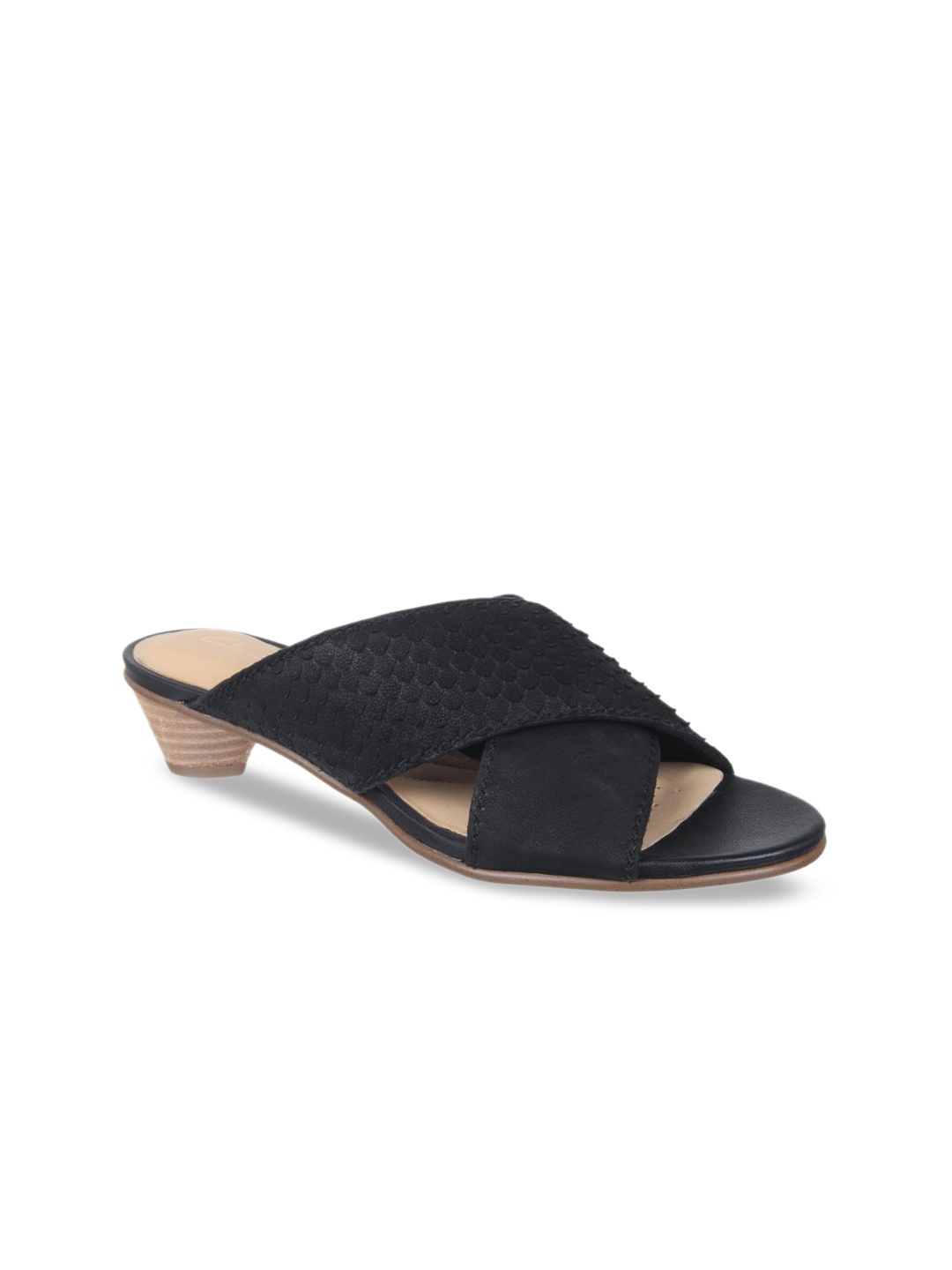 

Clarks Women Black Textured Peep Toes