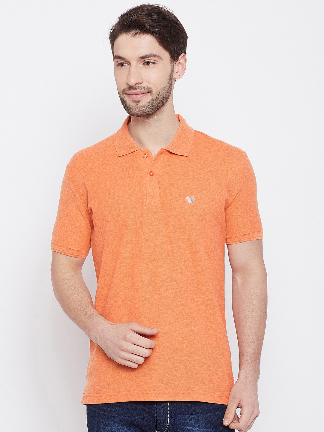 

Duke Men Orange Solid Polo Collar T-shirt