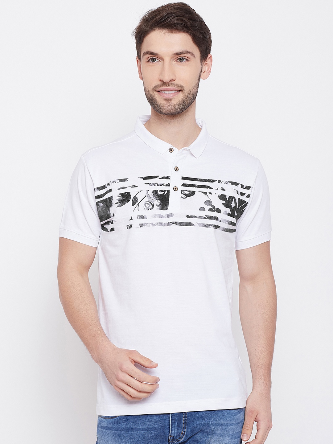 

Duke Men White Printed Polo Collar T-shirt