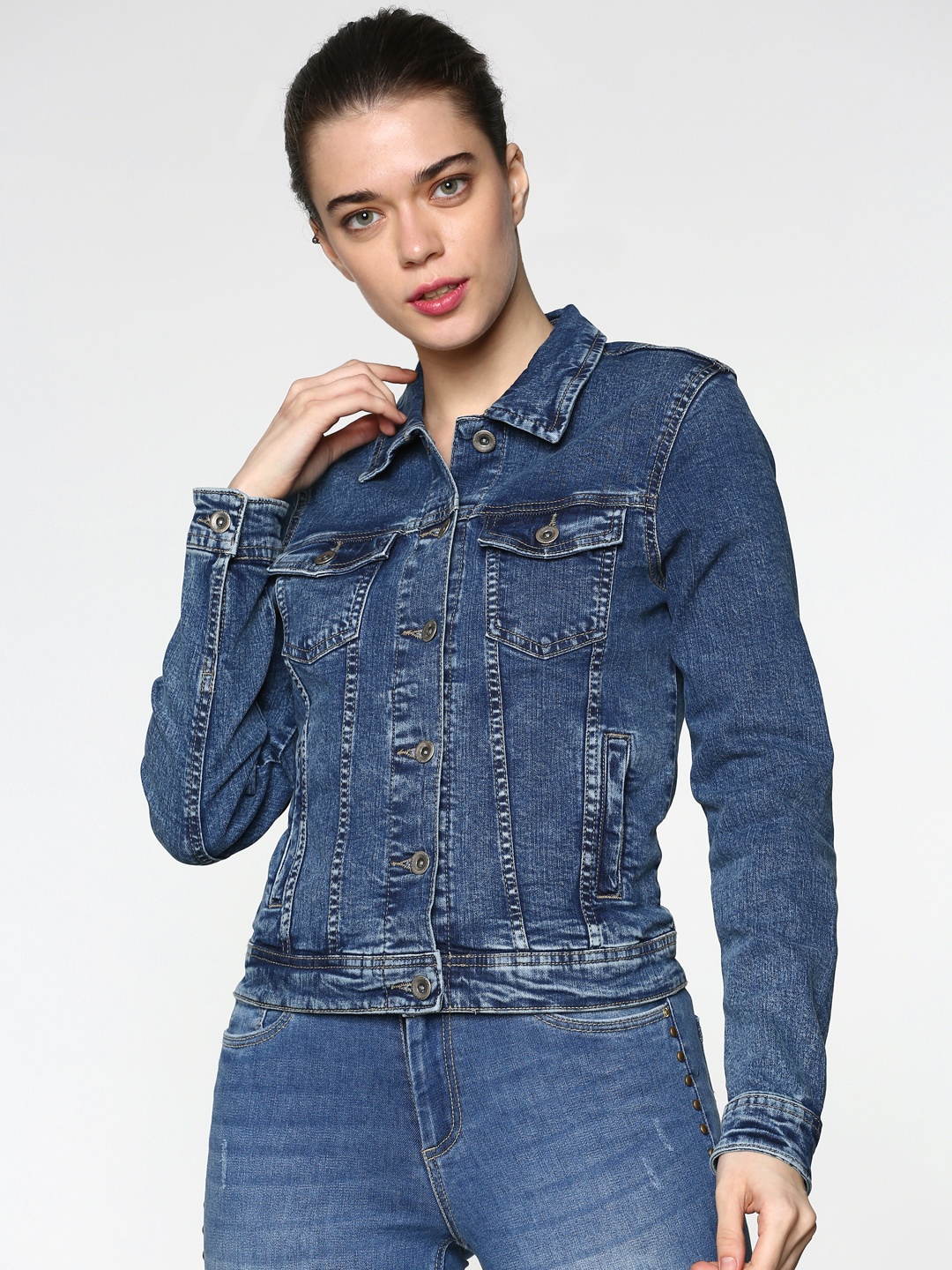 

ONLY Women Navy Blue Washed Denim Jacket