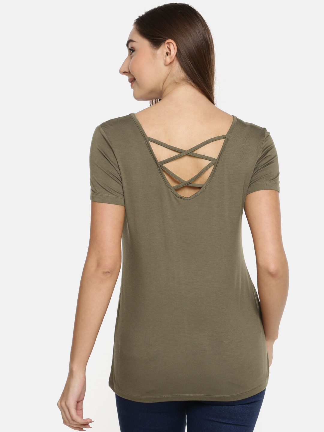 

ONLY Women Olive Green Solid Styled Back Top