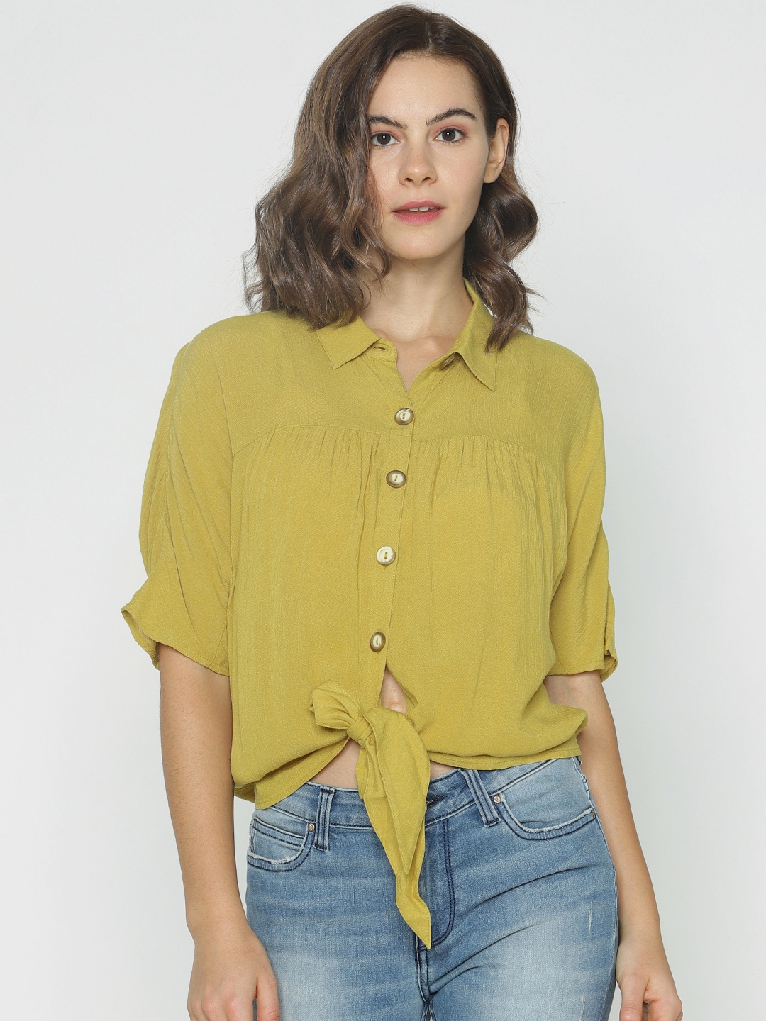 

ONLY Women Green Solid Shirt Style Top