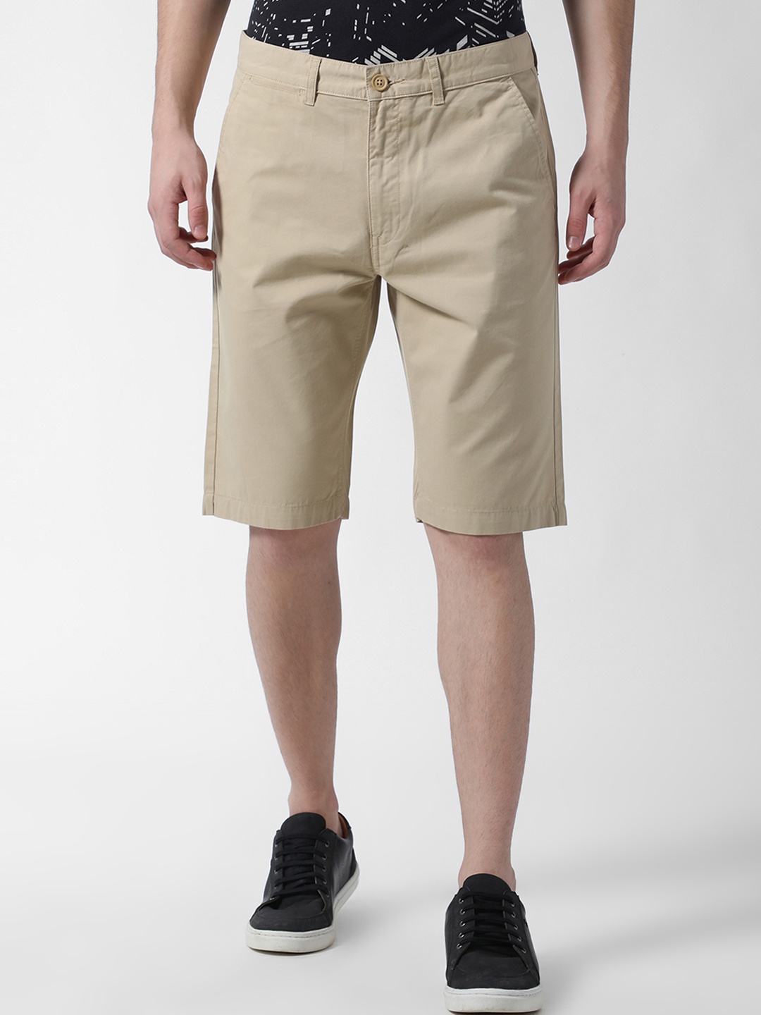 

Peter England Casuals Men Beige Solid Slim Fit Regular Shorts