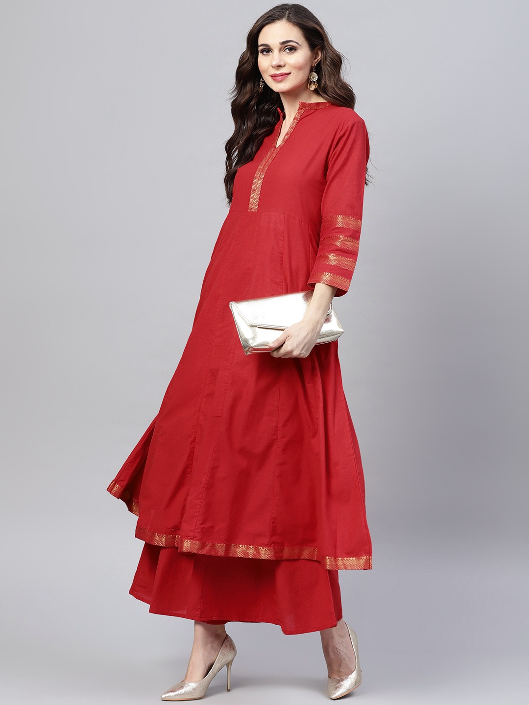

Bhama Couture Women Red Solid Kurta with Palazzos