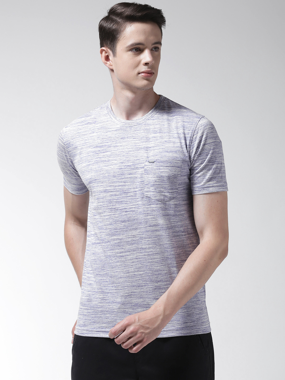 

Richlook Men Blue Self Design Round Neck T-shirt
