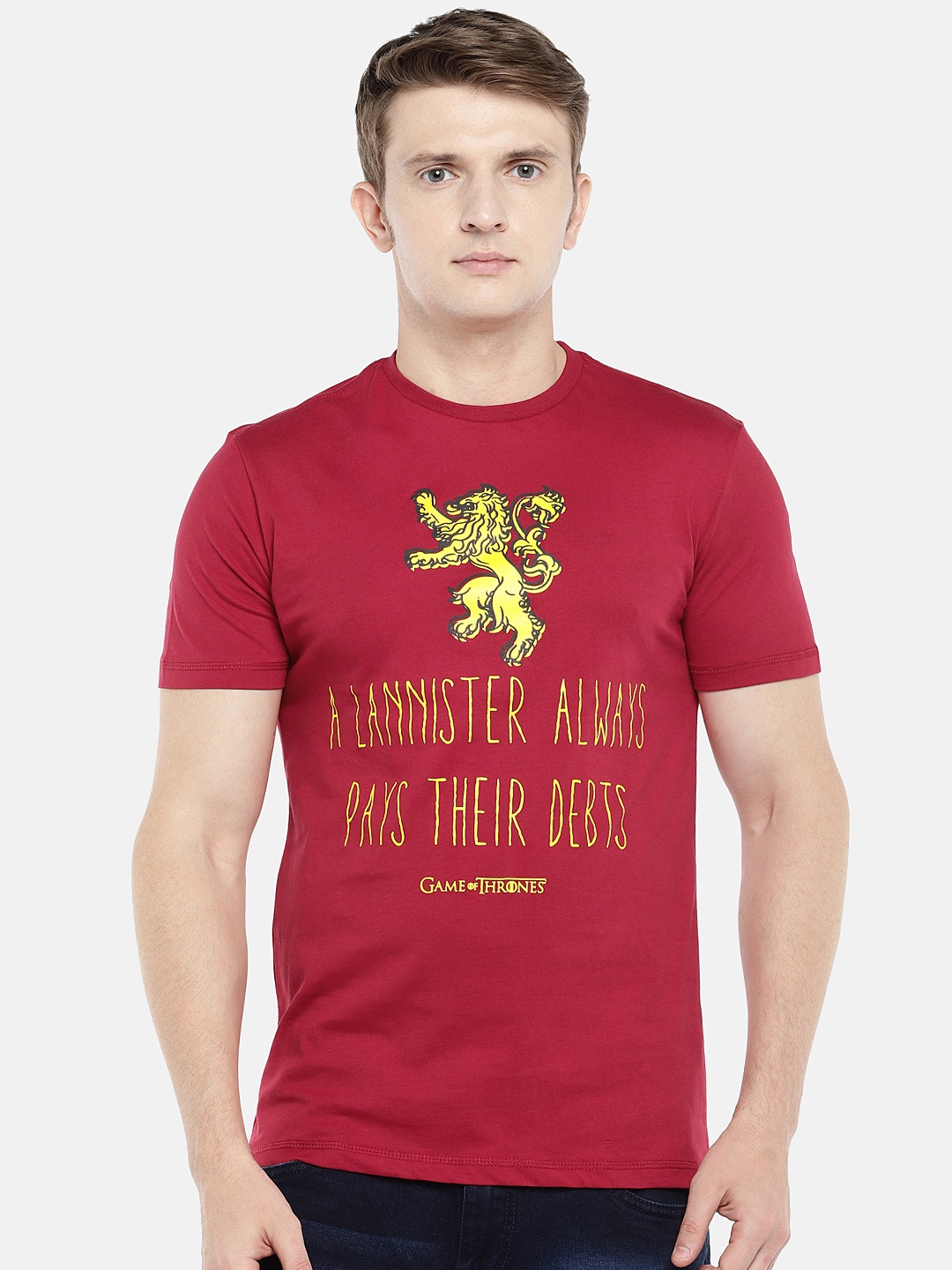 

Globus Men Red Game of Thrones Printed Round neck T-shirt