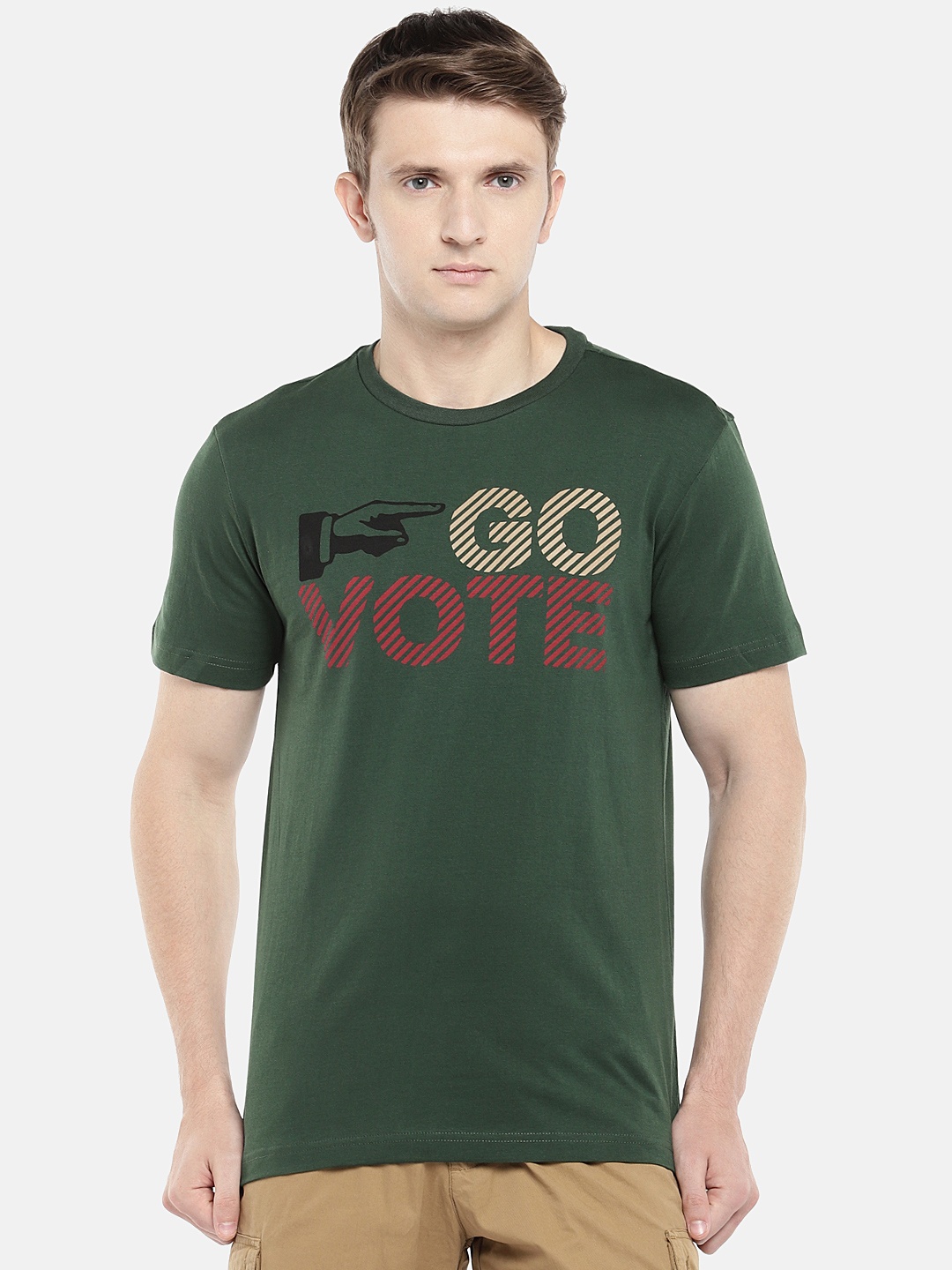 

Globus Men Green Printed Round Neck T-shirt
