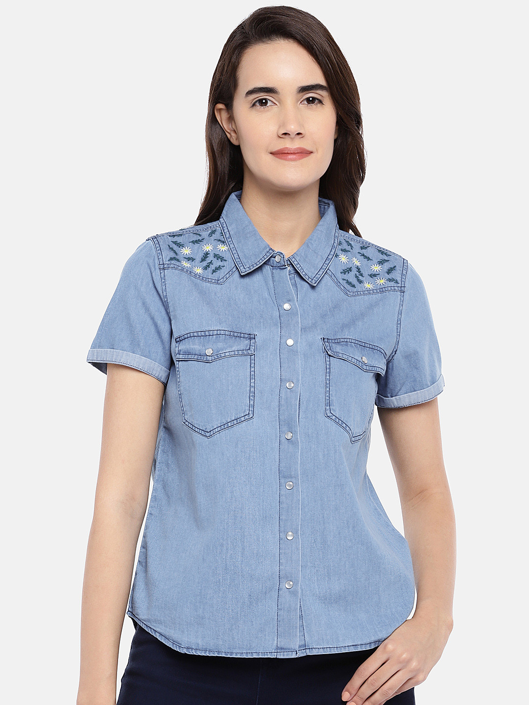 

Globus Women Blue Regular Fit Solid Casual Shirt