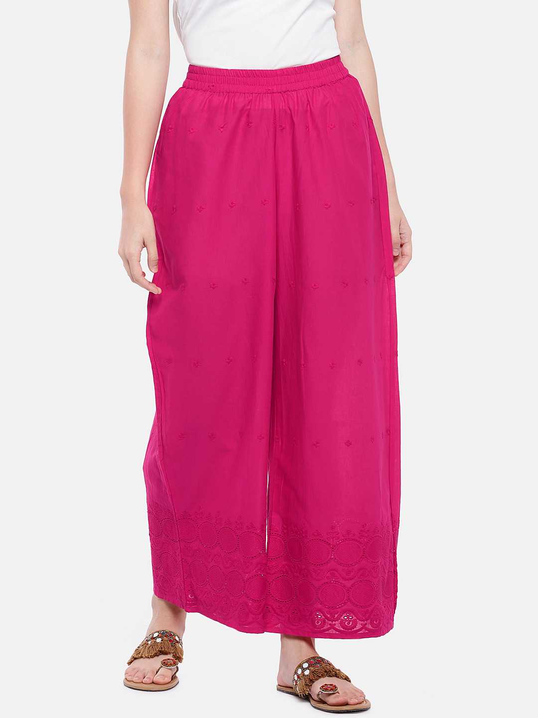 

Globus Women Pink Embroidered Straight Palazzos