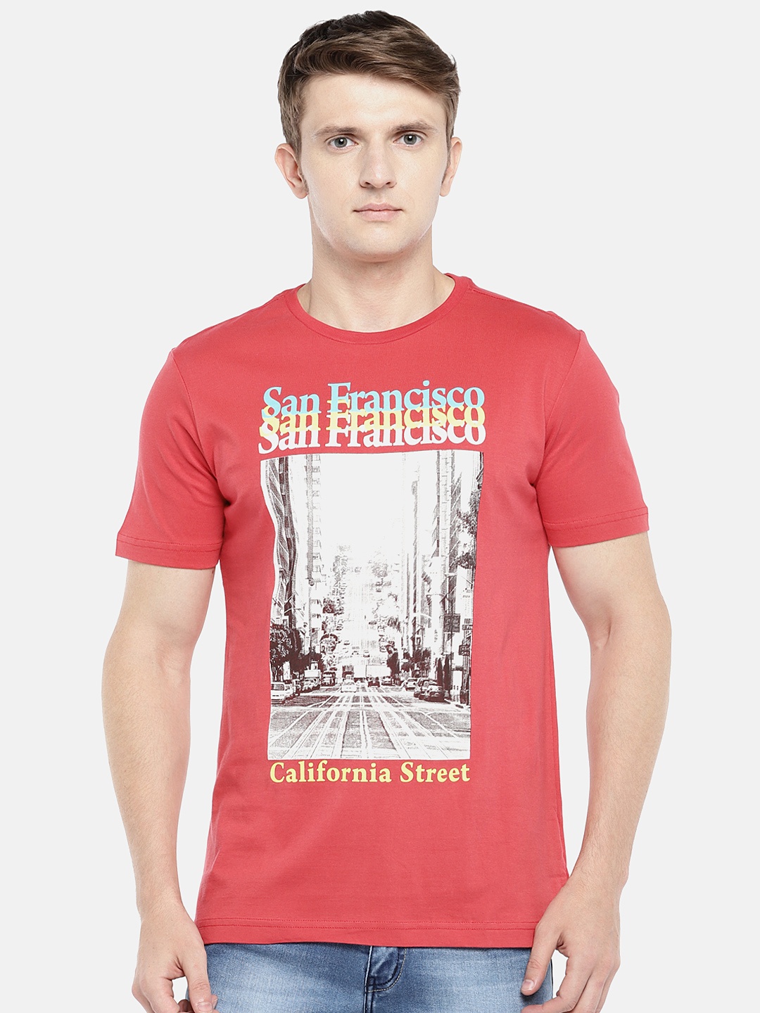 

Globus Men Red Printed Round Neck T-shirt