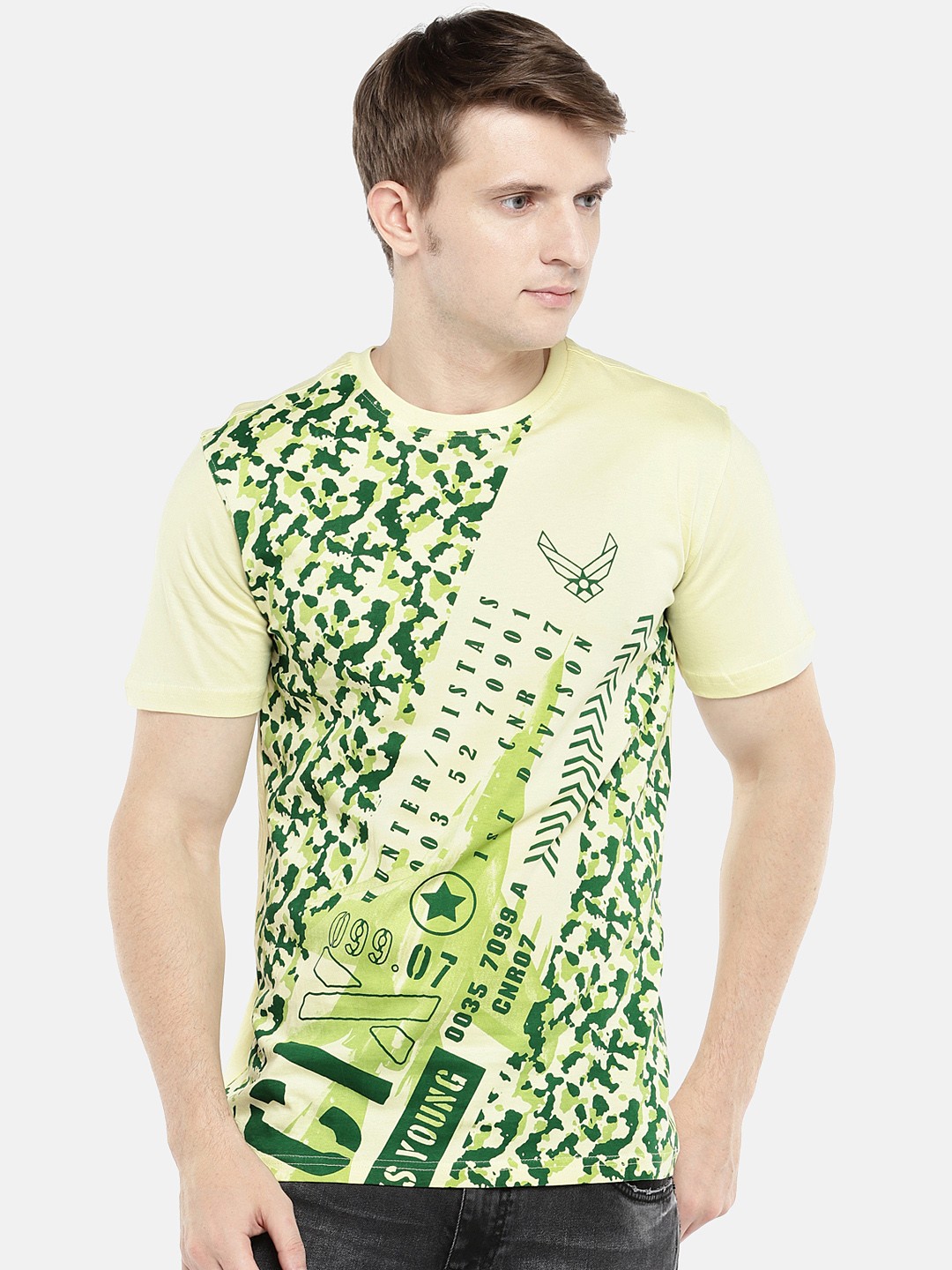 

Globus Men Yellow Printed Round Neck T-shirt