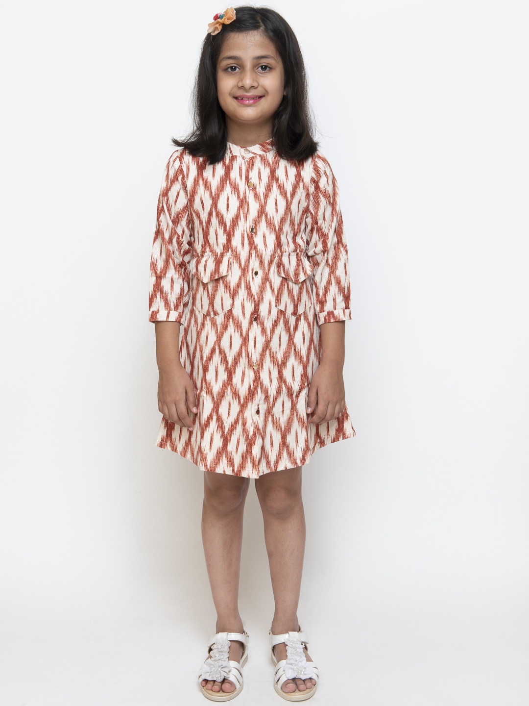

Fairies Forever Girls Off-White & Brown Printed A-Line Dress