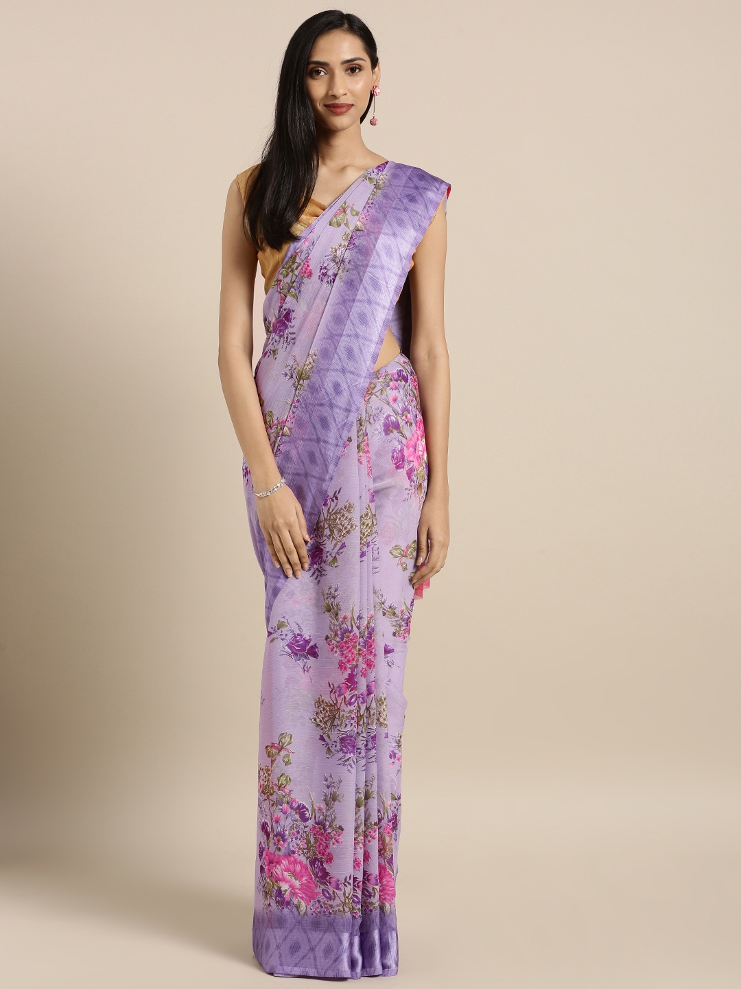 

Satrani Purple Printed Chiffon Saree