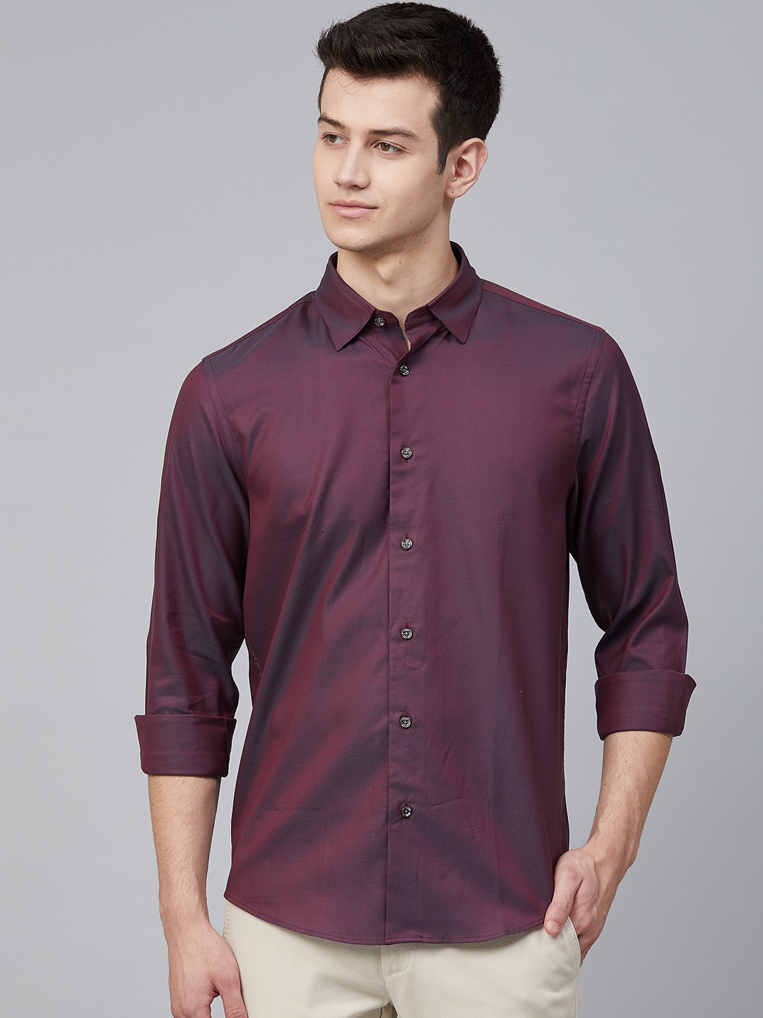 

Blackberrys Men Maroon Dual-Toned Slim Fit Solid Party Shirt