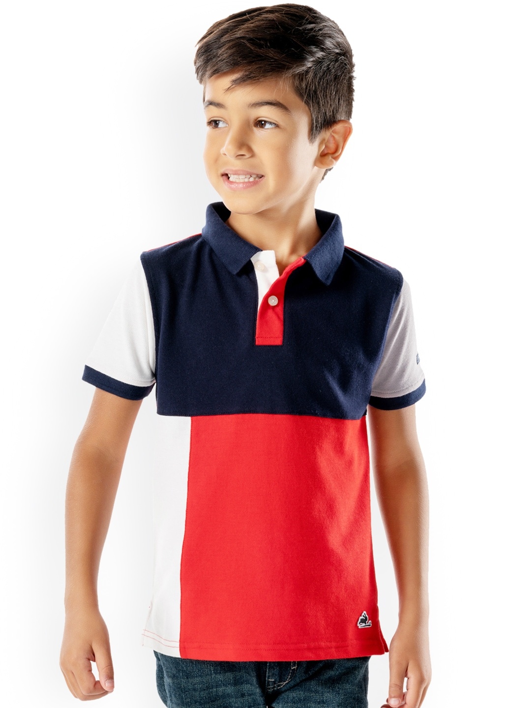 

Cherry Crumble Boys Multicolor Colourblocked State Polo T-shirt, Orange