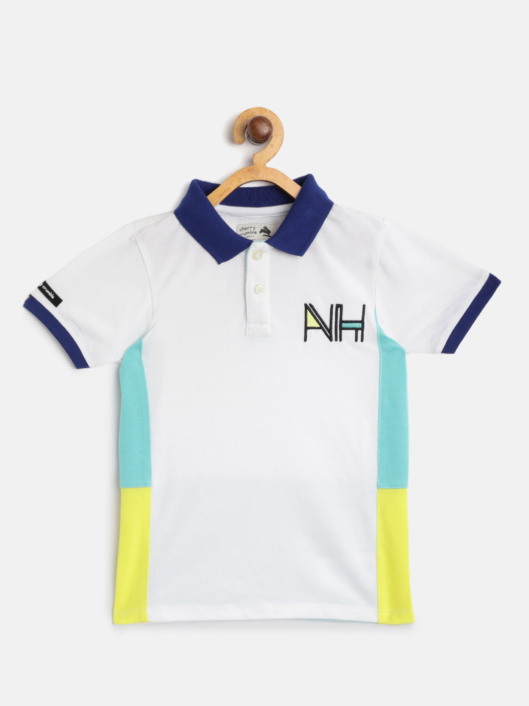 

Cherry Crumble Unisex Kids White Colourblocked Polo Collar T-shirt