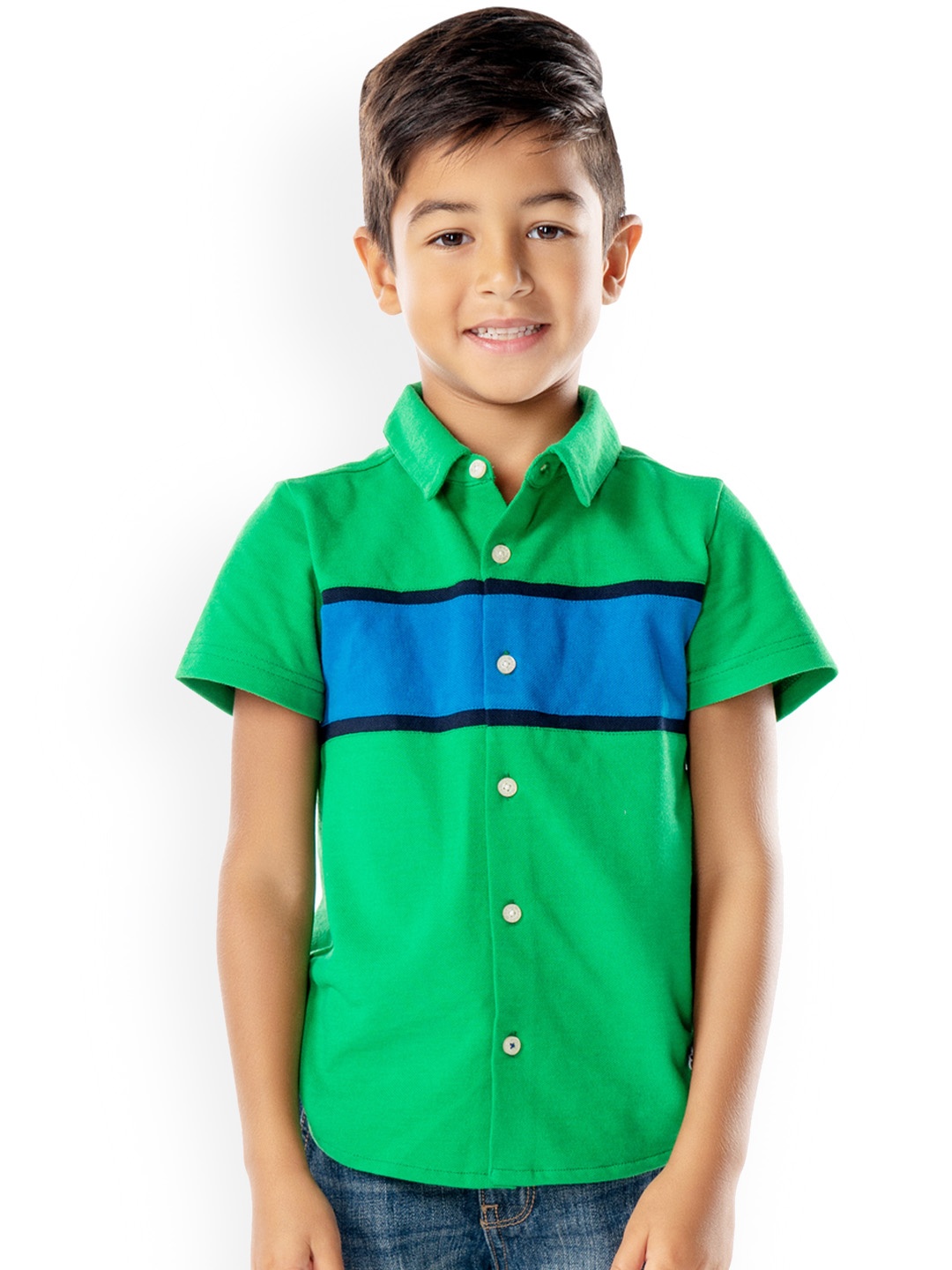 

Cherry Crumble Boys Green & Blue Regular Fit Colourblocked Casual Shirt