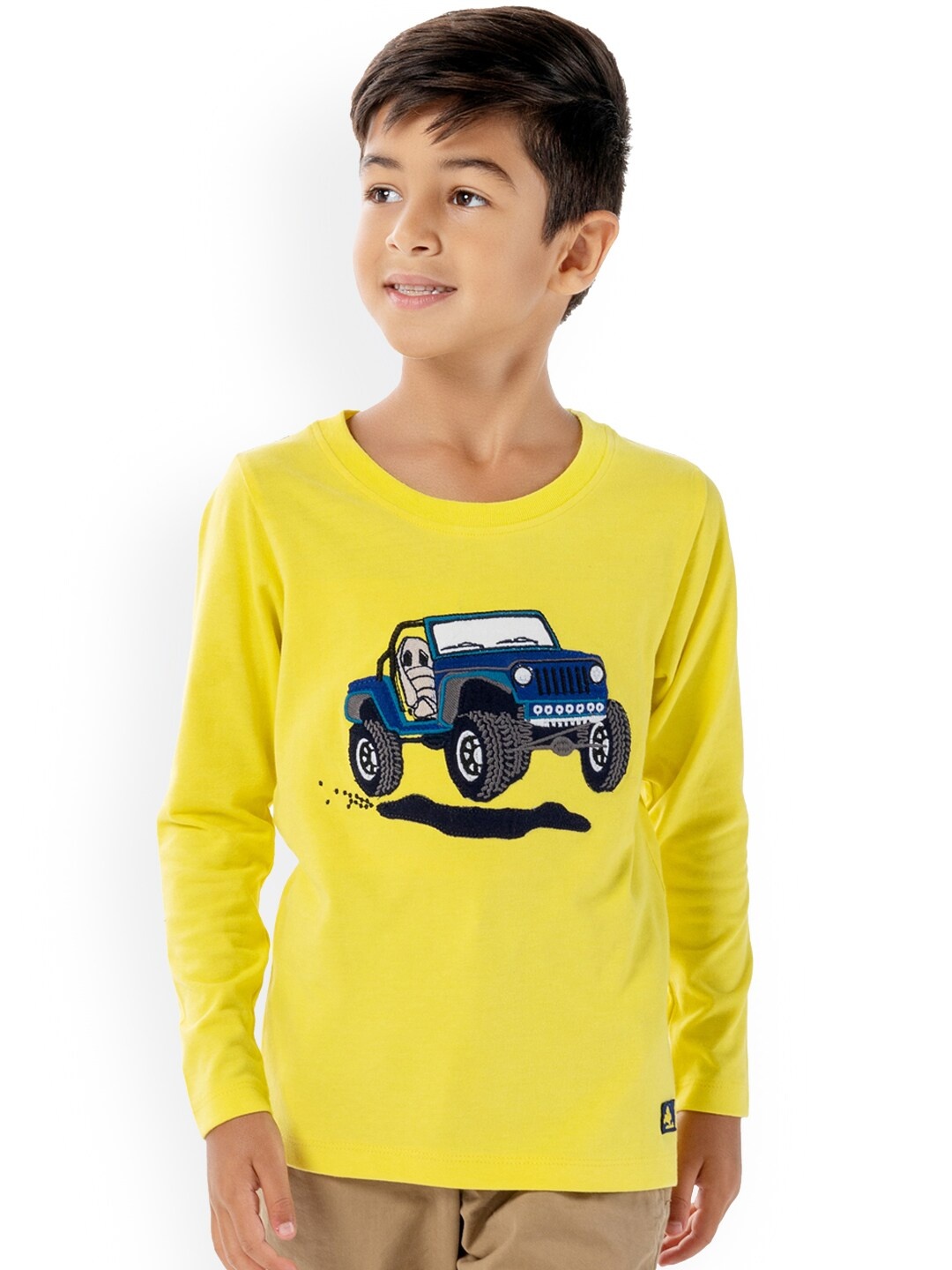 

Cherry Crumble Boys Yellow Solid Emblem Top