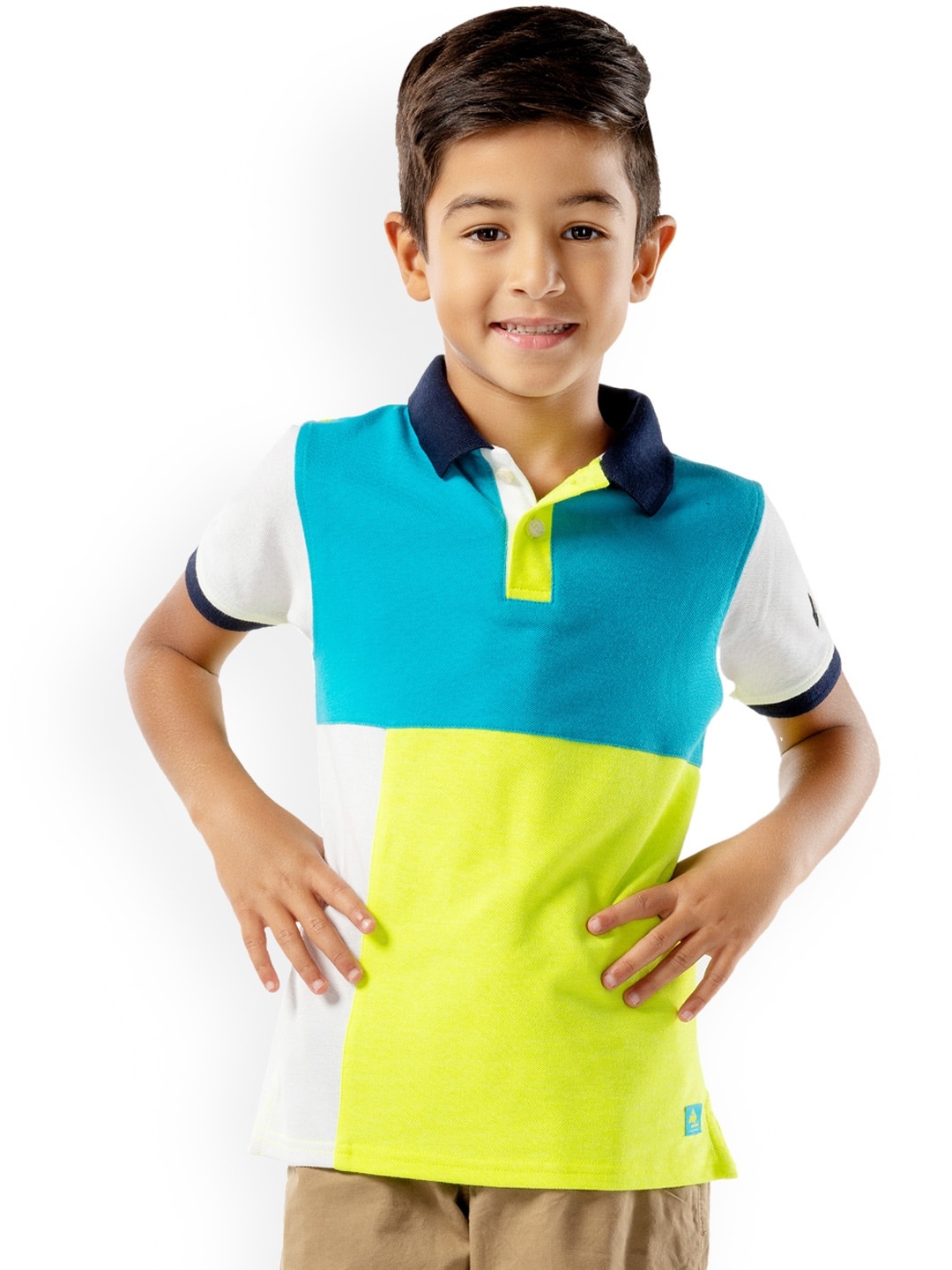 

Cherry Crumble Kids Yellow & Blue Colourblocked Polo Collar T-shirt