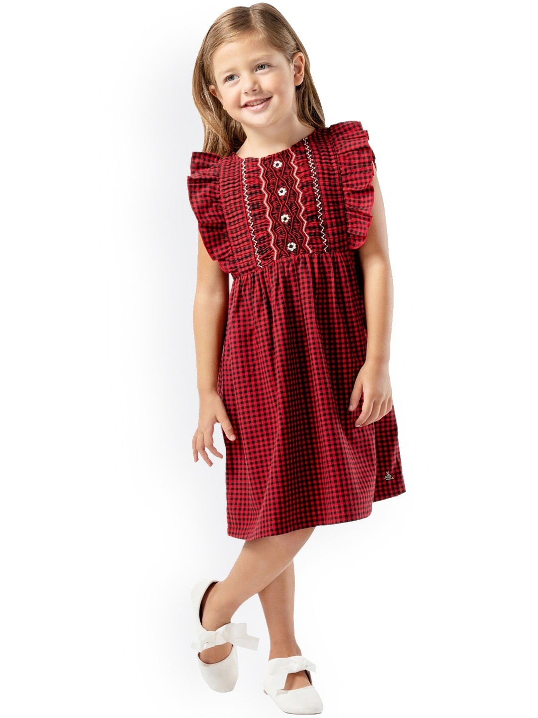 

Cherry Crumble Girls Red Checked Fit and Flare Dress
