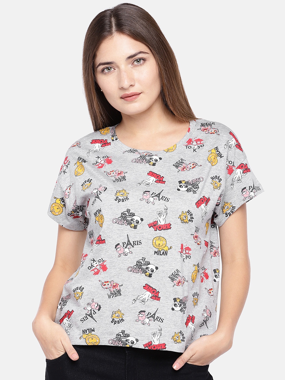 

Globus Women Grey Printed Round Neck T-shirt