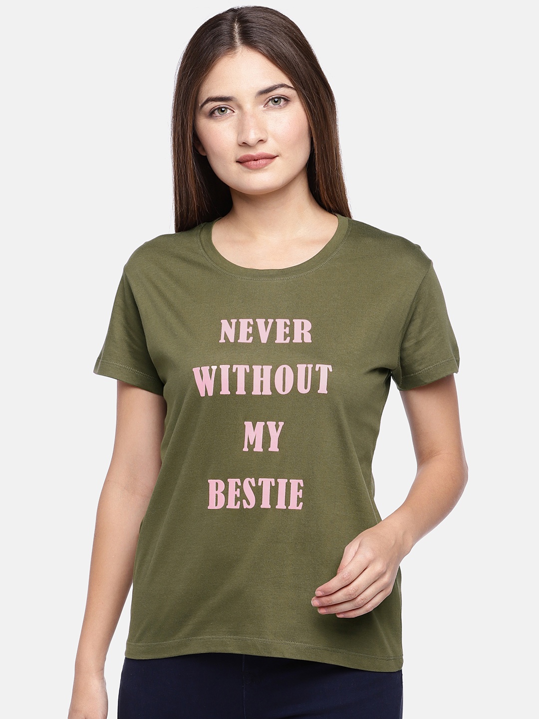 

Globus Women Olive Green Printed Round Neck T-shirt