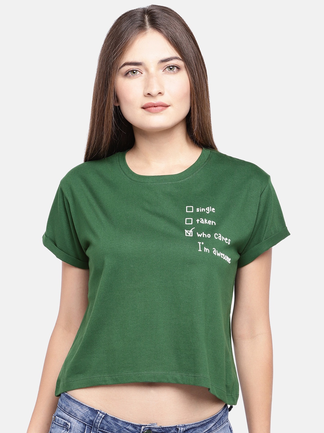 

Globus Women Olive Green Printed Round Neck T-shirt