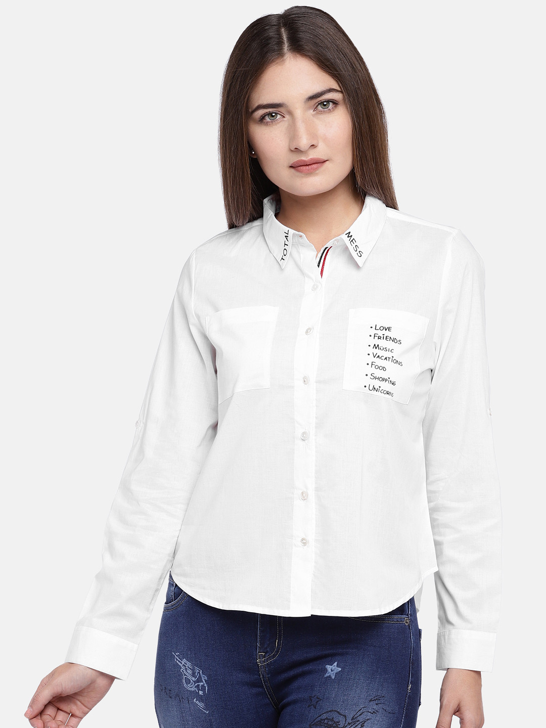 

Globus Women White Regular Fit Printed Casual Shirt