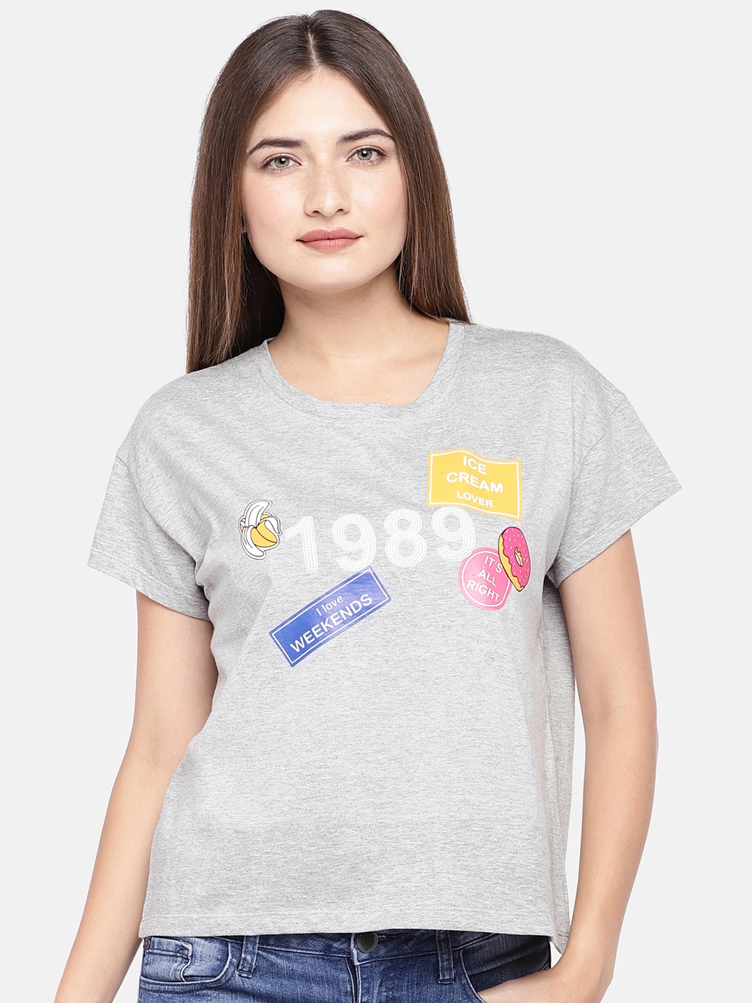 

Globus Women Grey Printed Round Neck T-shirt