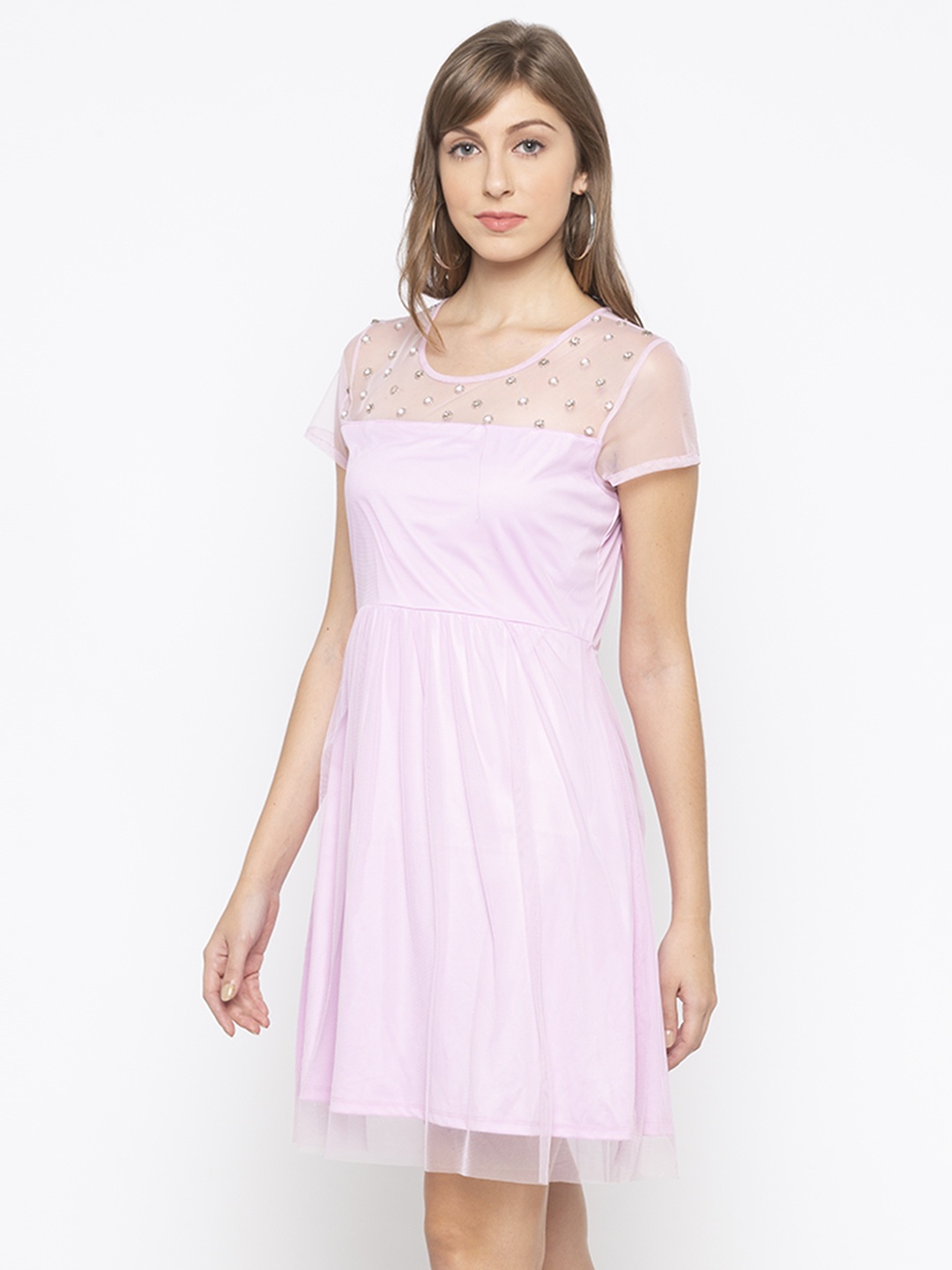 

Globus Women Solid Pink Fit and Flare Dress