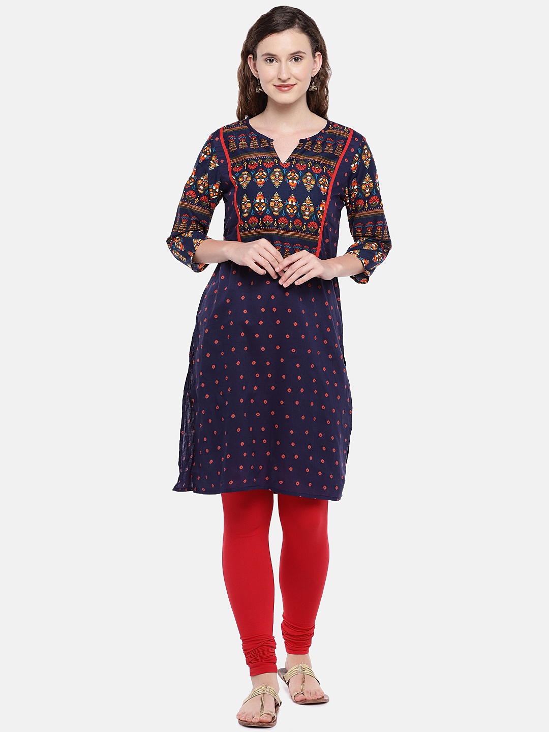 

Globus Women Blue & Red Printed Straight Kurta