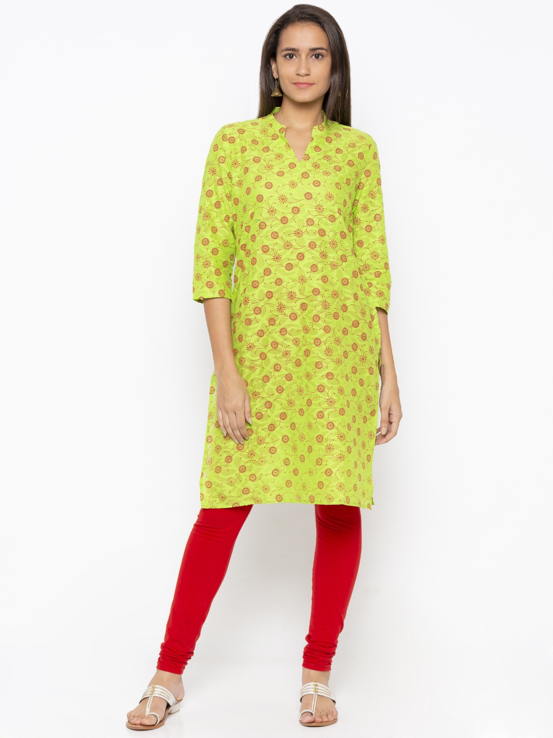 

Globus Women Green Printed Straight Kurta