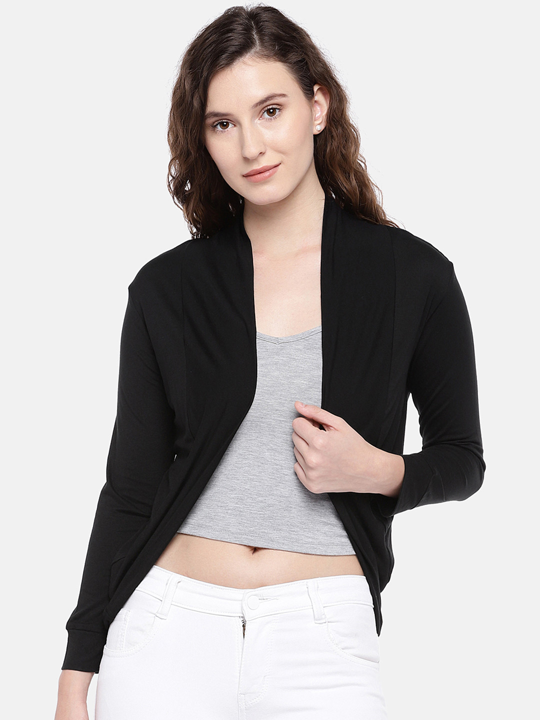 

Globus Women Black Solid Open Front Shrug