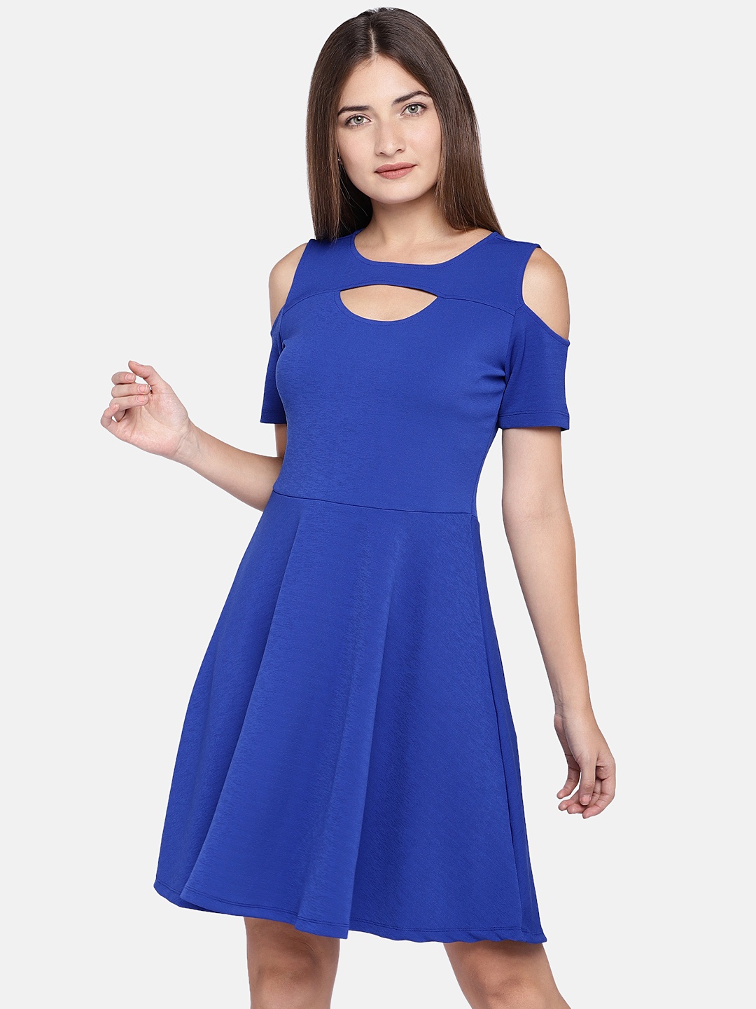 

Globus Women Blue Solid Fit and Flare Dress