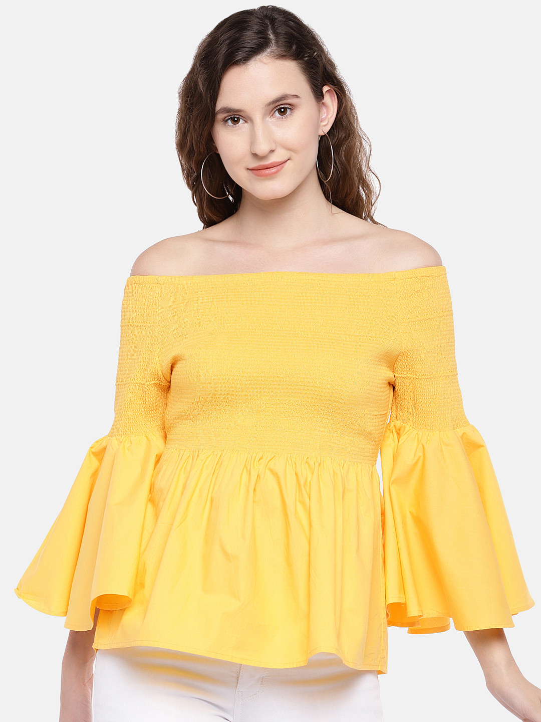 

Globus Women Yellow Solid Bardot Top