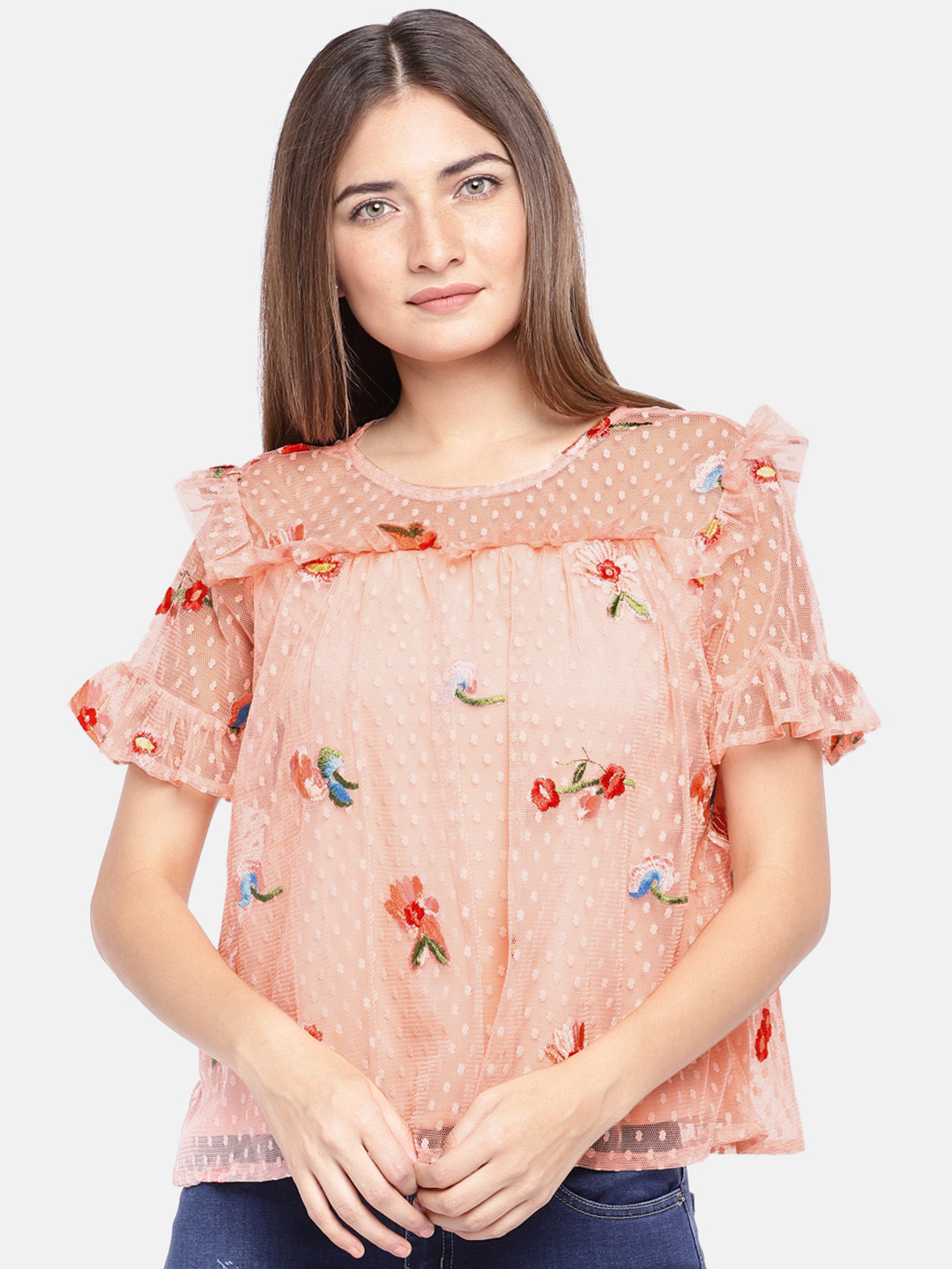 

Globus Women Peach-Coloured Self Design Top