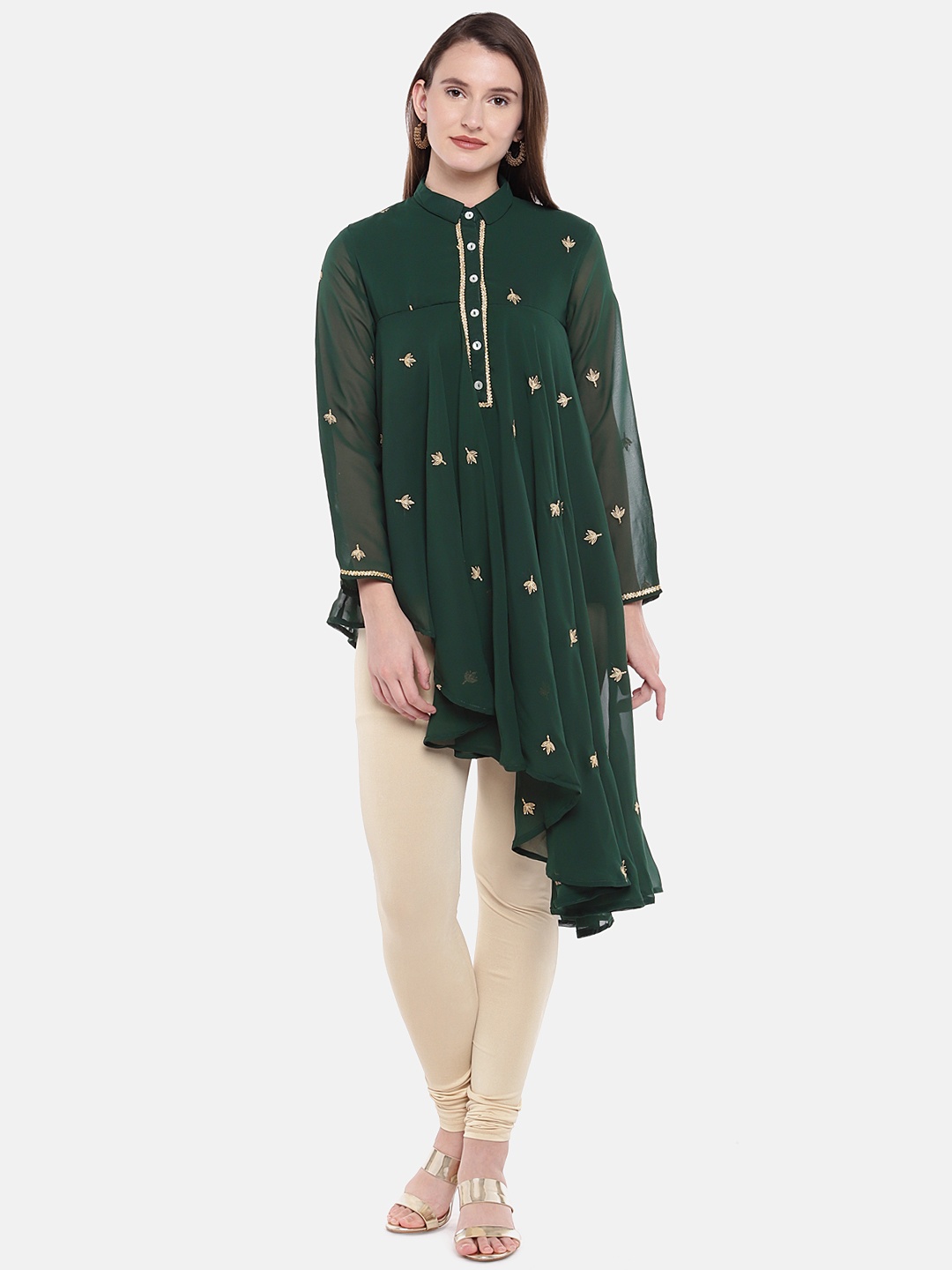 

Globus Women Green Embroidered A-Line Kurta