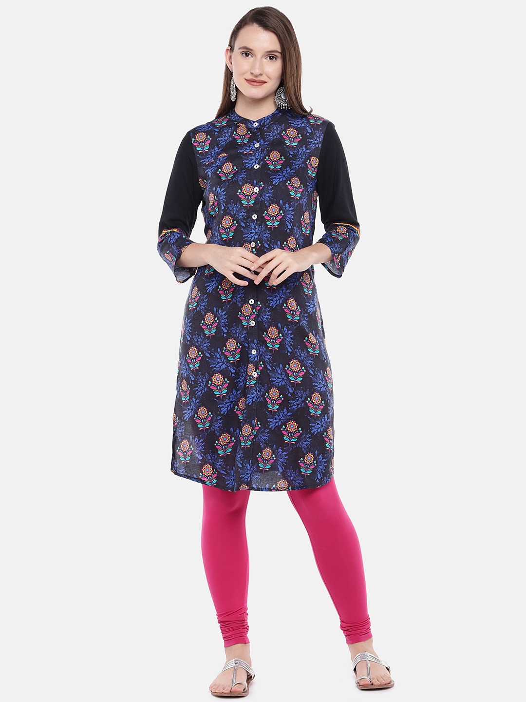 

Globus Women Navy Blue Printed Straight Kurta