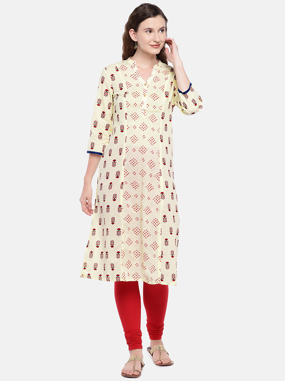 

Globus Women Beige & Red Printed Straight Kurta